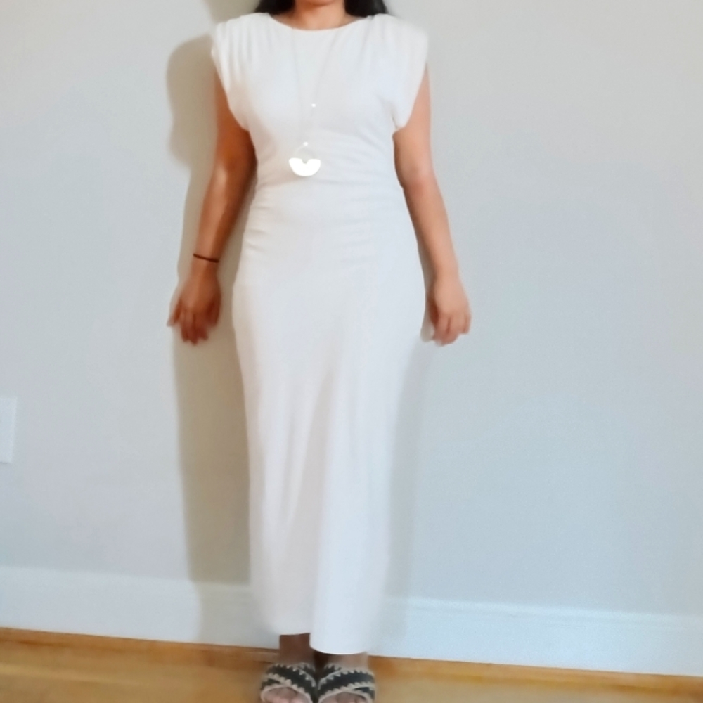 H&M cream bodycon midi dress